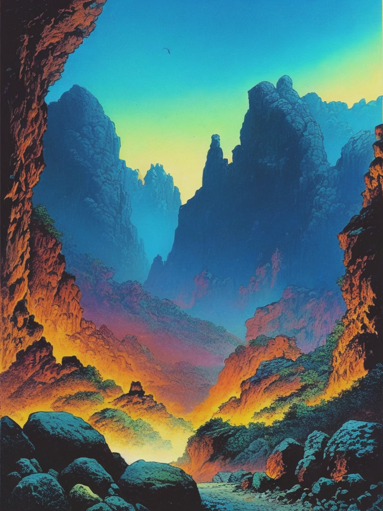 06415-2787692517-a Richard corben illustration of a large pile of rocks and boulders in front of a tunnel deep in a cave.png